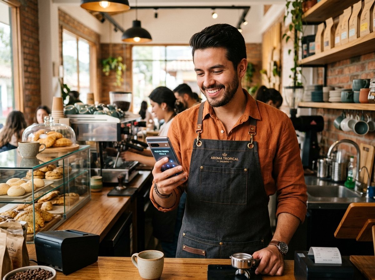 Emprendedor gestionando pedidos en tiempo real con AppSheet y WhatsApp